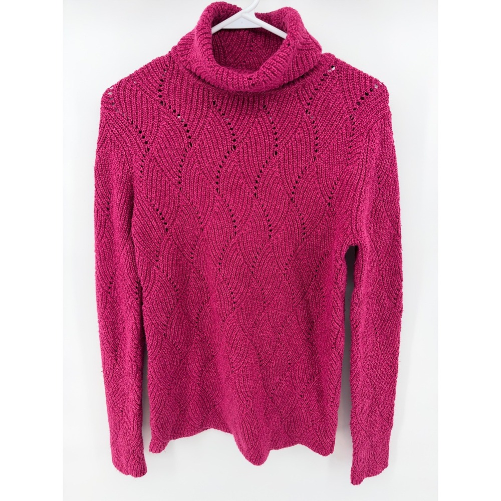Sundance Women S Cable Knit Turtleneck Sweater Silk Blend Magenta Pink